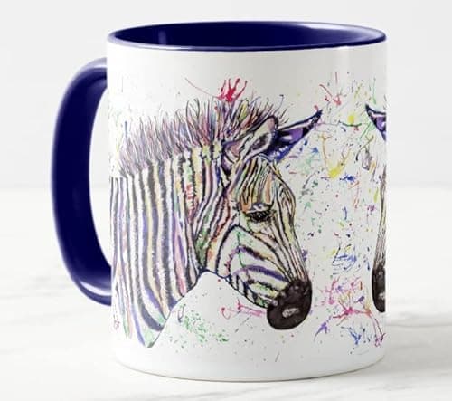 Image of Vixar Zebra Animals Watercolour Art Coloured Mug Cup Gift Birthday Work Office Christmas Tea Coffee (Navy)