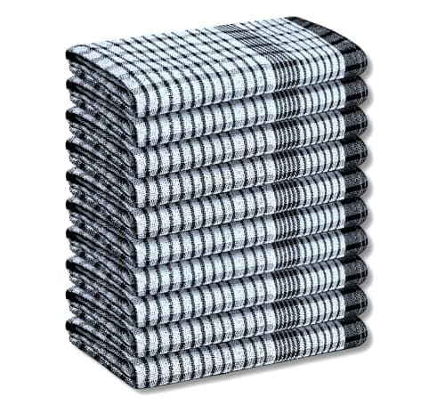 Image of A & B TRADERS Wonderdry Tea Towels Kitchen Pack of 10, Cotton Absorbent Long Lasting Catering Bar Towel (Black)