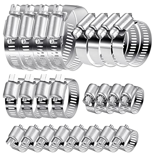 Image of 20 Pcs Hose Clips, Adjustable 6-51mm Hose Clamps, 304 Stainless Steel Pipe Clamps, Jubileeclips Assorted Set for Garden, Pool, Pipe Tube, 6-12/13-19/16-25/21-38/27-51mm