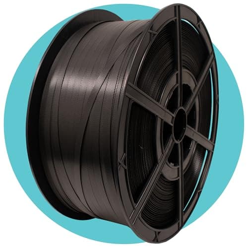 Image of Triplast Polypropylene Hand Strapping Coil (12mm x 1000m, 310kg Break Strain) - Heavy Duty Black Pallet Strapping with Plastic Reel for Securing Heavy Loads, Export & Industrial Packaging (Pack of 1)