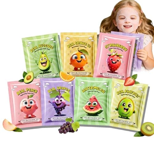 Image of 7PCS Fruit Face Masks Skincare for Teenage Girls, Fruit Hydrating Face Mask for Sensitive Skin, Natural Sheet Mask, Sooth & Moisturize, Christmas Birthday Gifts for Teenage Girls