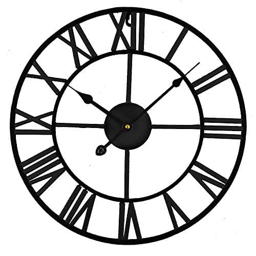 Image of Timelike Stunning Silent Skeleton Indoor/Garden Large Wall Clock Roman Numeral Open Face Metal Clock Round Iron