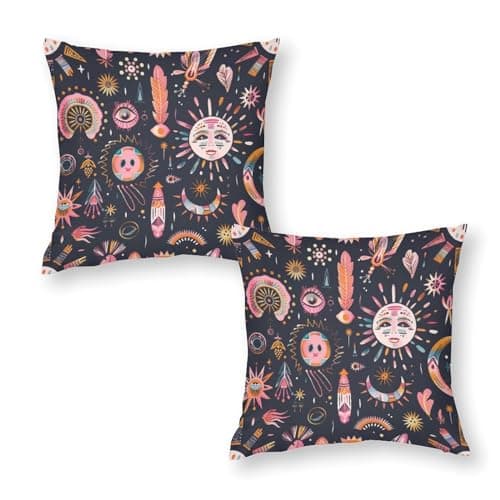 Image of Xiputvl Colorful Dream Cushion Cover Art Square Pillow Covers with Invisible Zipper Pack of 2 for Sofa Square Outside Office 18"x18"