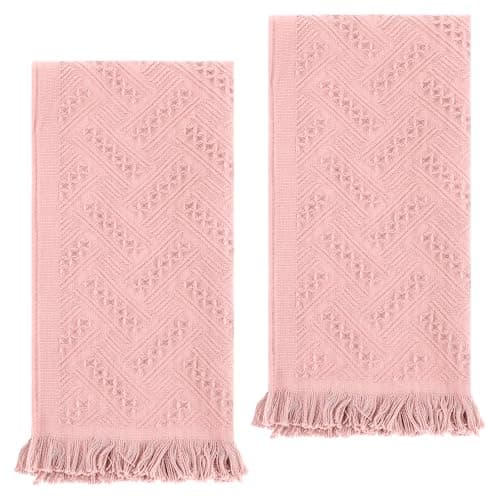 Image of AOZUO 2 Pcs Hand Towels Bathroom, 30×13 Inch Boho Decorative Hand Towels Turkish Soft Face Towel for Boho Bathroom Decor Farmhouse Kitchen Hotel Spa Guest (Pink)