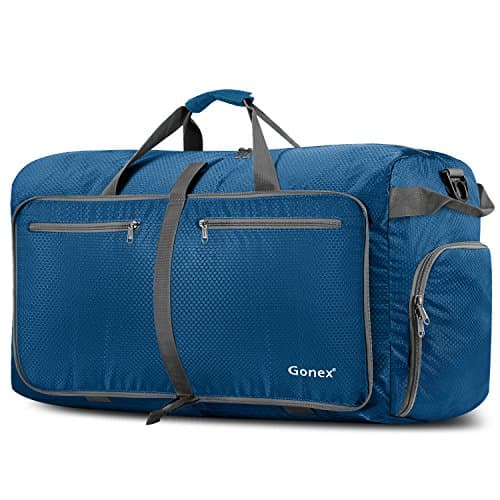 Image of Gonex 60L Foldable Travel Duffle Bag with Shoes Compartment, Packable Lightweight Water Repellent Holdall Bag for Camping Gym Weekender Bag Deep Blue