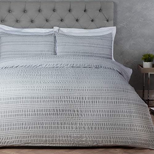 Image of Sleepdown Marl Stripe Grey Easy Care Duvet Cover Quilt Bedding Set with Pillowcases - Double (200cm x 200cm), 5056242748465