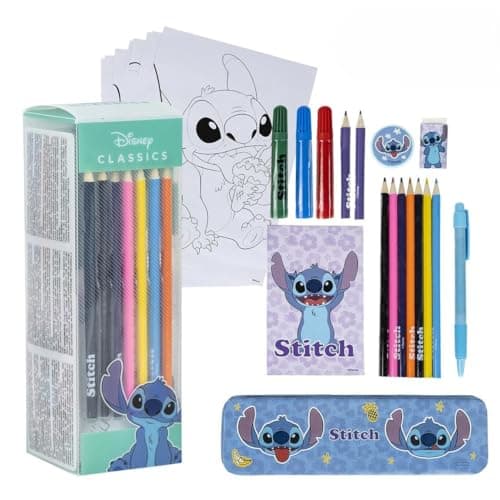 Image of Disney Stitch Colouring & Stationery Set – Includes Pencil Case, Pen, Notepad, HB Pencils, Colour Markers, Colour Pencils, Eraser, Sharpener & Colouring Pages – Creative Gift for Boys & Girls