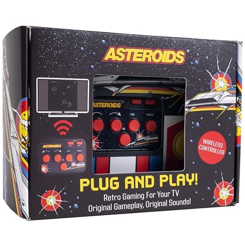 Image of Fizz Creations Asteroids Plug & Play HDMI Arcade Game Console with Wireless Controller. Classic Retro Game for TV, Family Retro Gaming, Nostalgia Gift.