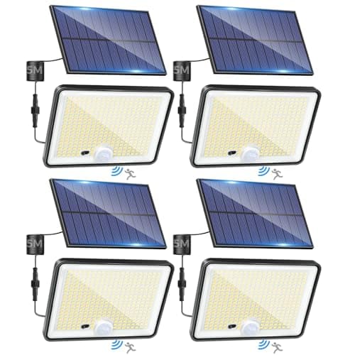 Image of LOTMOS 4 Pack Solar Lights Outdoor, 342LED Remote Solar Security Lights Outdoor Motion Sensor, 3 Modes Waterproof Garden Solar Powered Pir Flood Lights for Yard Shed Garage Outside