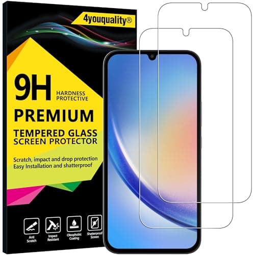 Image of 4youquality Screen Protector for Samsung Galaxy A34 5G, 9H Tempered Glass Film, 2-Pack, [LifetimeSupport][Impact-Resistant][Anti-Scratch]