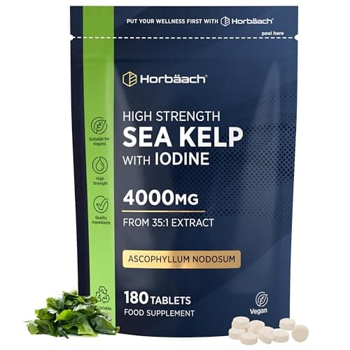 Image of Sea Kelp Tablets 4000mg | Natural Source of Iodine | 3 Months Supply | High Strength Kelp Extract | 180 Vegan Tablets | by Horbaach