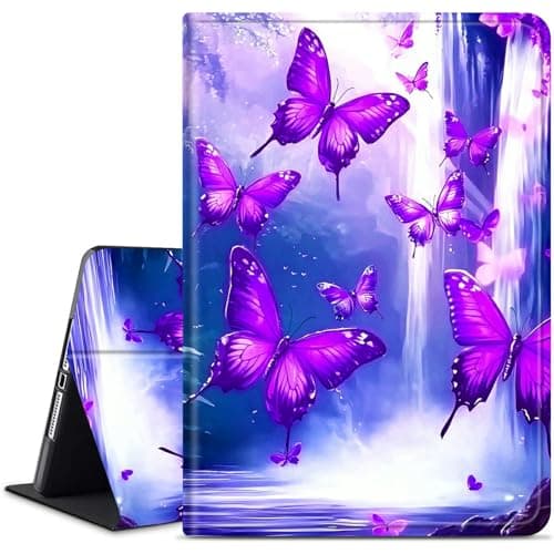 Image of Dikoer for Samsung Galaxy Tab E 9.6" 2015 (SM-T560/T561/T565/T567) Tablet Case, Multiple Viewing Angles & Kickstand Back Case Drop Protection Smart Cover, Purple Butterfly Waterfall