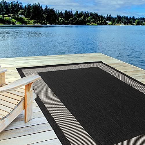 Image of THE RUGS Outdoor Rug – Weather & UV Resistant Outdoor/Indoor Area Rugs - Durable Rugs for Patio, Deck, Garden, Kitchen, Bathroom or Living Room - Black, 200 x 290 cm
