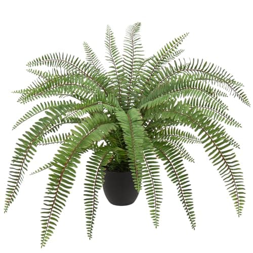 Image of Oairse Large Artificial Fern Potted Plant for Outdoors Indoors - Lifelike Faux Boston Fern in Black Pot for Garden, Patio, Home, Farmhouse, Windowsill, Office Decoration