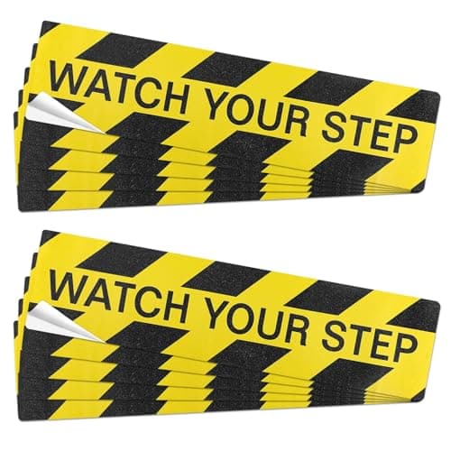 Image of Ktxaby 12 Pcs Watch Your Step Floor Stickers(15 x 60cm),Self Adhesive Anti Slip Watch Your Step Sign,Warning Sticker Adhesive Tape for Workplace Safety Wet Floor Cautio