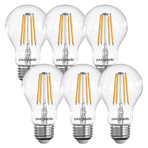 Image of paul russells E27 Edison Screw LED Filament – 4.5Watt 40W Equivalent 470LM Lumens 2700K ES Standard GLS A60 – Super Bright Energy Saving Light Non-Dimmable - Warm White Bulbs - 6 Pack