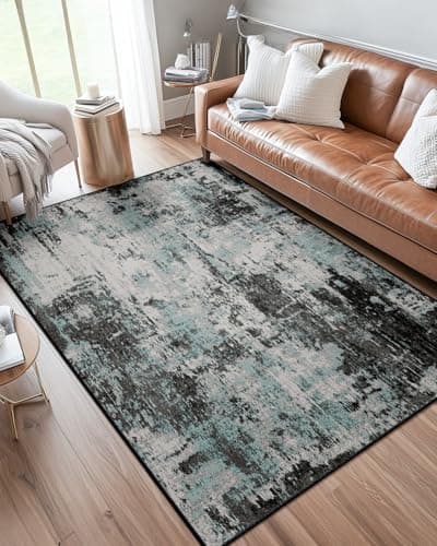 Image of DEFYNEE Modern Abstract Rugs Living Room 90x150 cm Non-Slip Soft Low-Pile Washable Rug for Hallway, Bedroom, and Kitchen-Blueblack