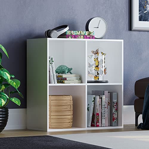 Image of Vida Designs Durham Cube Bookcase Storage Organiser Living Room Bookshelf Home Office Furniture (4 Cube, White)