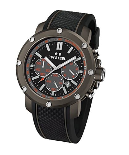 Image of TW Steel Men's Quartz Watch with Black Dial Chronograph Display and Black Silicone Strap TS4