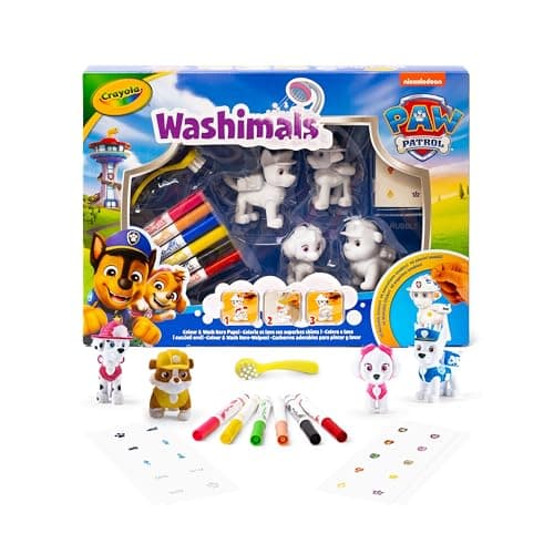 Image of CRAYOLA Washimals Paw Patrol Activity Set with 4 Puppies, 6 Washable Felt Tip Pens, 40 Stickers and Brushes, Game and Gift for Children, from 3 Years, 74-0290