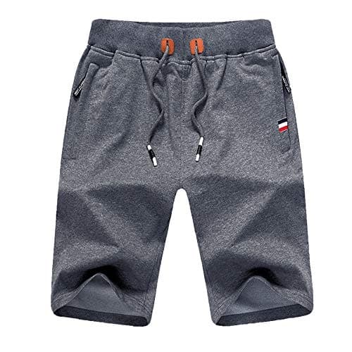 Image of ZOXOZ Mens Shorts Gym Running Sports Summer Cotton Casual Joggers Shorts with Elasticated Waist Zipper Pockets Grey 3XL