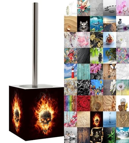 Image of Sanilo Toilet Brush and Holder, Wide choice of beautiful, Stainless Steel Handle, With Exchangeable Brush Head, Easy to clean (Skull)