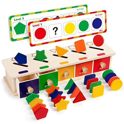 Image of Coogam Montessori Toys Wooden Color Shape Sorting Box Game Geometric Matching Blocks Early Learning Educational Toy Gift for 3 4 5 Year-Old Baby Toddlers