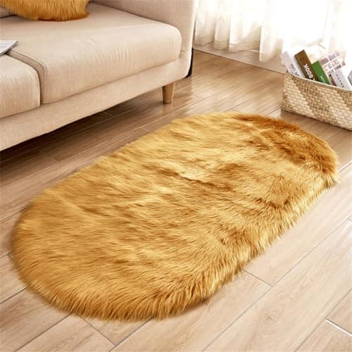 Image of Treer Soft Rugs Living Room Anti Slip Area Rugs for Bedroom Modern Oval-shaped Shaggy Thick Pile Rug Fluffy Floor Carpets Washable Mat Bedside Rugs for Kids Room (Orange,80x180cm)