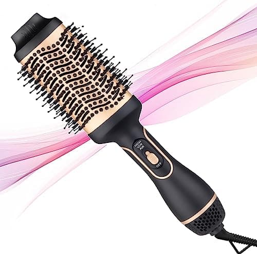 Image of Hair Dryer Brush, Hot Air Brush for Fast Drying, Hair Dryer and Styler for Salon Results, Negative Ionic Curler Straightening Comb, 4 in 1 Hot Air Styling Brush (Gold Black)