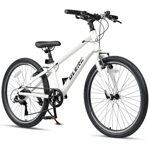 Image of Glerc Mesa 24 Inch Kids Bike for 9 10 11 12 13 14 15 Years Boys Youth Teenagers, 7 Speed Bicycle with Sturdy Frame & V-Brakes, White