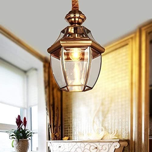 Image of BLOOHK Outdoor Pendant Light Fixture, Vintage Bronze Brass Hanging Lantern, Waterproof IP65 Exterior Ceiling Chandelier, Anti-Rust Glass Shade Porch Lighting For Patio Gazebo Garden Front Door
