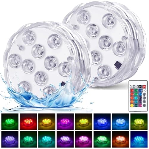 Image of 2 Pcs Submersible LED Lights Remote Control Battery Powered, RGB Multi Color Changing Waterproof Light for Pool, Vase Base, Spa, Aquarium, Pond, Hot Tub, Decoration, Party