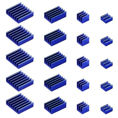 Image of VooGenzek 20 PCS Heatsinks for Raspberry Pi 4 Model B, Aluminum Heat Sink Cooler Kit, with Thermal Conductive Adhesive Tape, for Cooling Raspberry Pi, Blue