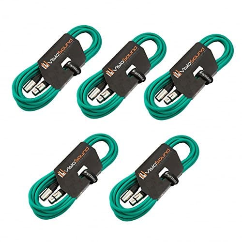 Image of VisioSound 5 x 6m Male to Female XLR Mic Leads/Balanced Microphone Cables / 8 Colours/Multi-Packs Green