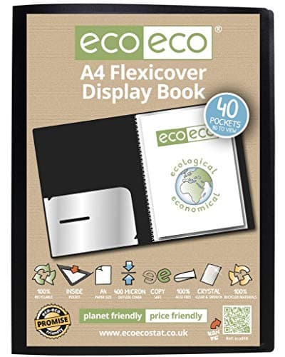 Image of eco-eco A4 100% Recycled 40 Pocket Black Flexible Cover Portfolio Book Folder Display Book