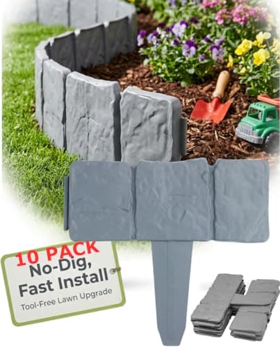Image of Electoys Cobble Stone Garden Edging | Plastic Lawn Edging Grey | Decorative Flower Bed Stones for Gardens | Plastic Garden Boarder Path Lawn Edger Easy Fit Cobbled Stone Effect Edge | 10 Pack | 2.46m
