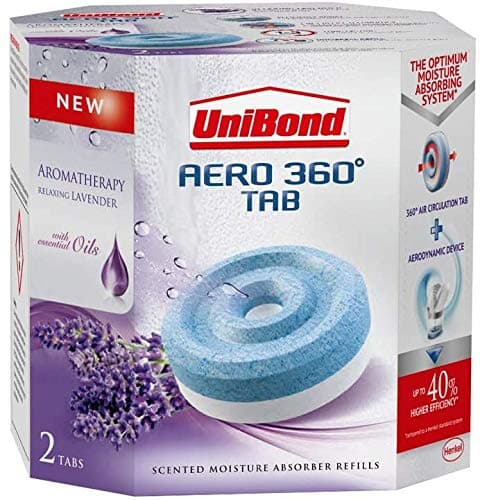 Image of Unibond 2 X 360 Degree Moisture Absorber Lavender Refill Tab, Aromatherapy, Ultra-Absorbent and Odour-Neutralising for AERO 360 Degree Dehumidifier, Condensation Absorbers, Twin Pack (2 x 450 g)