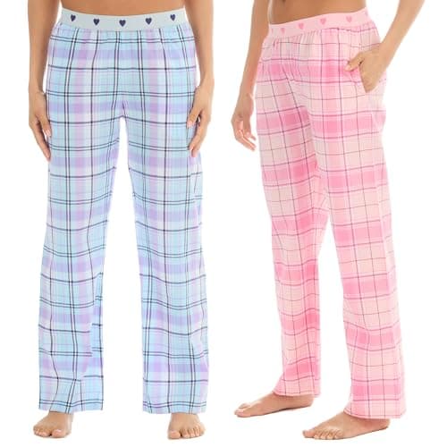 Image of INSIGNIA Ladies Pyjamas Lounge Pants Check (2 PACK) (New Pink & Lilac, M)
