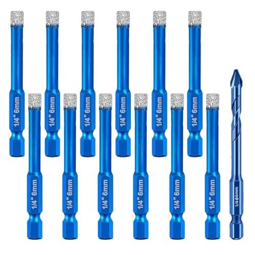 Image of Pilikoll 12 Pcs 6mm Diamond Drill Bit with Hex Shank Porcelain Tile Drill Bits Set Diamond Hole Saw Core Drill Bit Dry Diamonds Drill Bit Set for Granite, Ceramic, Marble, Tile Stone, Glass