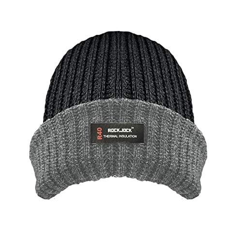 Image of Rock Jock. Mens Thinsulate Lined Insulated Winter Thermal Ski Beanie Hat Mens Ribbed Chunky Warm (Black Grey)