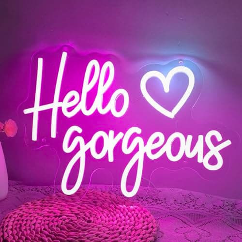 Image of Hello Gorgeous Neon Sign Pink Hello Beautiful LED Neon Lights with Dimmable Switch for Wall Decor Home Wedding Birthday Backdrop Girls Bedroom, Makeup Room Decor
