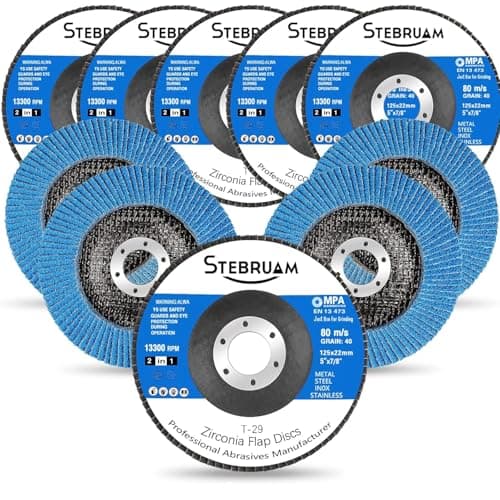 Image of STEBRUAM 10 Pack 125mm Flap Discs,Professioanl T29 Zirconia Grinding Disc 40 60 80 120 Grit for Sanding Metal Stainless Steel Wood