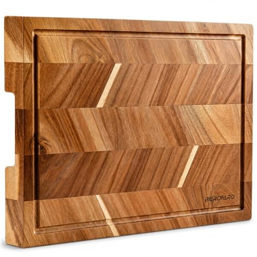 Image of Acacia Wood Chopping Board 40x30x2.5cm, Bierofaro End Grain Wooden Cutting Board with Juice Groove & Handle, Butchers Block for Carving Meat, Vegetables, Cheese, Bread & Charcuterie Serving