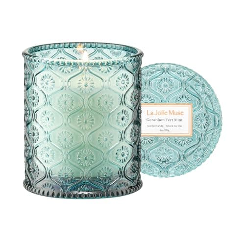 Image of LA Jolie Muse Geranium Vert Mint Candle - Mint, Geranium, Lavender | 6 oz Natural Soy Wax | 40 Hours Clean Burn | Fresh Scented Candle | Gift-Ready for Hosts & Gatherings