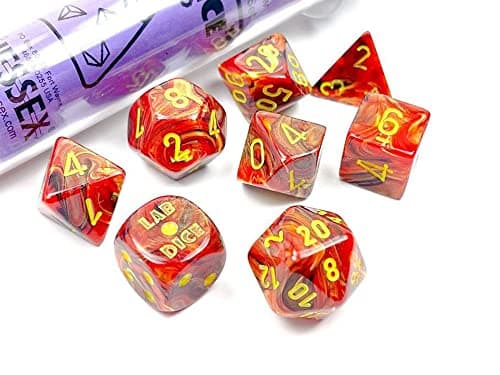 Image of Underworld Vortex Dice with Yellow Numbers 7+1 Dice Set 16mm (5/8in) Limited Edition Lab Dice Chessex