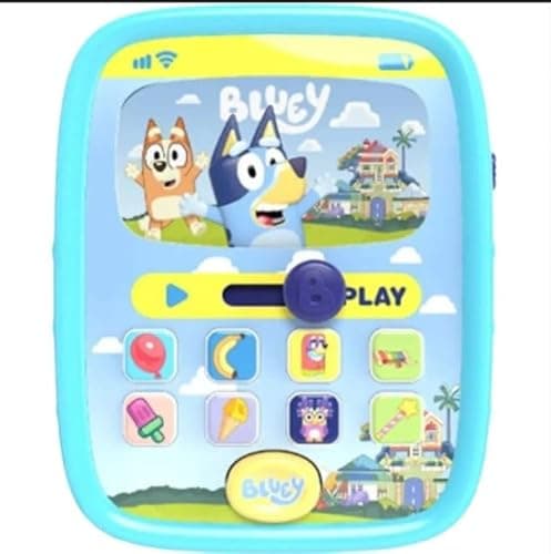 Image of SKYTE Bluey Boombox Sing-Along Toy with Flashing Lights, Microphone, and Songs, Blue (MY FIRST TABLET)