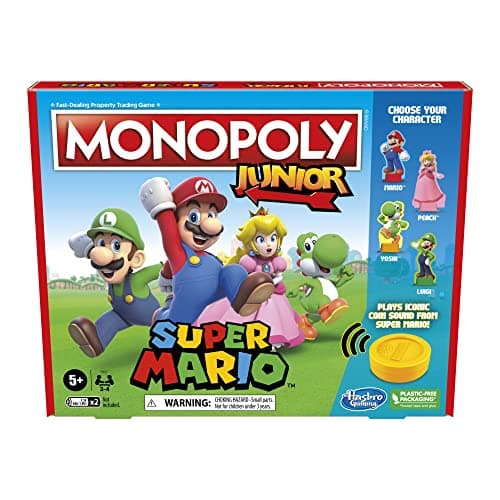 Image of MONOPOLY Junior Super Mario Edition Board Game, Fun Kids' Game Ages 5 and Up, Explore The Mushroom Kingdom as Mario, Peach, Yoshi, or Luigi