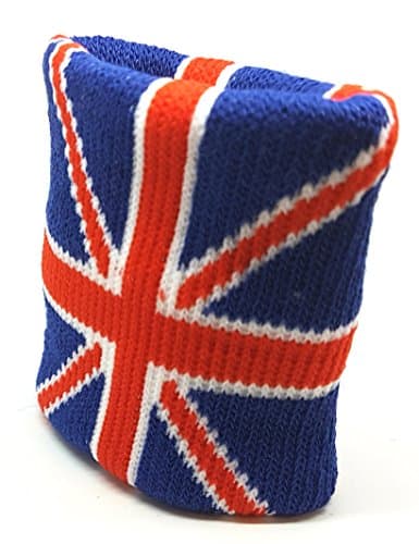 Image of Set of 2 Union Jack Sweatband Logo Wristbands England Union Jack, Sweat-Wicking Elastic Bands for Men & Women, Ideal for Running, Zumba, Tennis, Golf, Yoga, Cycling & Fitness