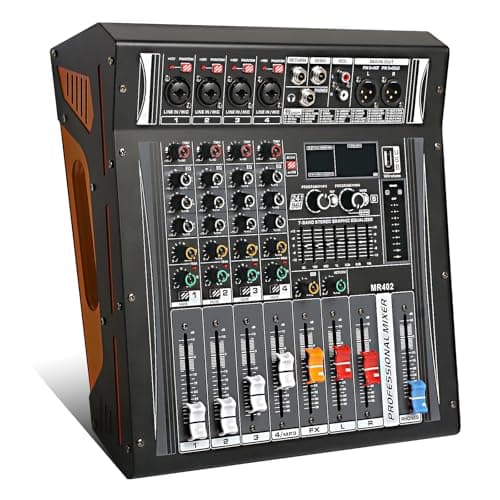 Image of 4 Channel Mixer and Amplifier Sounds Mixing Board, Pa Mixers Music 4Ohm 2 * 300W Powered Mixer Amplifier Dj Mixers Audio Mixer Usb with 99 Kinds of DPS Digital Effects