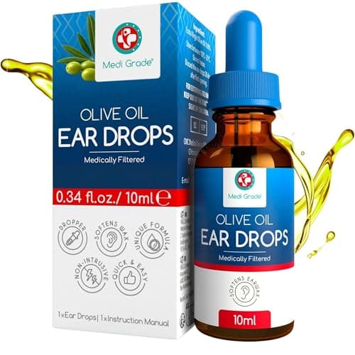 Image of Medi Grade Olive Oil Ear Drops for Wax Removal and Blocked Ears, 10ml - 100% Natural Ear Wax Removal Drops with Pipette Dropper Softens and Removes Hardened Earwax Buildup - Advanced Ear Wax Drops